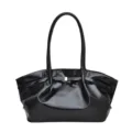 Grand sac fourre-tout élégant en cuir verni noir brillant pour le travail - Noir