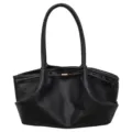 Elegant black pleated cloud underarm bag featuring a high-quality pebble leather texture - Black