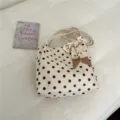 Sac fourre-tout rétro crème à pois noirs avec décoration de nœud en foulard à motif cerise - Sac Seul (Sans Foulard) / Grands Pois Blancs
