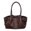 Elegant dark brown pleated cloud shoulder bag with gold hardware and pebbled texture - Coffee