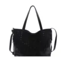 Borsa a tracolla nera retrò con frange per donna con un design intrecciato a mano traforato - Nero