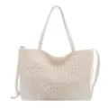 Borsa tote bianca vintage con nappe all'uncinetto bohémien e dettagli in macramè - Bianco