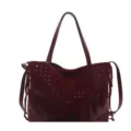 Borsa tote vintage bordeaux con frange ed elegante dettaglio traforato all'uncinetto - Rosso