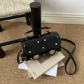 Trendy black polka dot pillow bag with golden twist locks and detachable shoulder strap - Without Pendant (Lei 8738) / Black