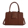 Elegant brown pebbled leather tote bag with gold hardware for commuting and travel - Coffee