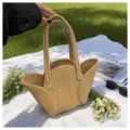 Sac cabas en paille tissé à la main de grande capacité pour les voyages et les loisirs - Kaki