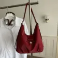 Large capacity red hobo bag with cute bow and heart pendant for casual daily wear. - Red Without Charm