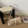 Elegant French style cream stone pattern women's shoulder bag with gold buckle detail - Off White