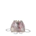 Vintage embroidered floral bucket bag with sparkling sequins and silver chain strap - Pink