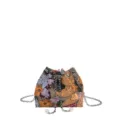 Elegant vintage floral sequin embroidered bucket bag with pearl accent chain strap - Orange