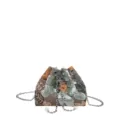 Vintage Chinese style floral embroidered bucket bag with sequins and chain strap - Green