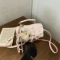 Cute pink polka dot pillow bag with teddy bear charm for girls' summer fashion crossbody - With Pendant (Lei 8738) / Pink