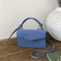 Sac à main carré bleu à imprimé léopard avec poignée et bandoulière pour femme - Bleu