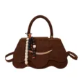 Bolso marrón con estampado de leopardo, abalorio de madera y correa ancha ajustable - Con Ornamento / Marrón