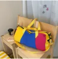 Colorblock travel duffel bag large capacity sports gym bag lightweight short trip luggage - Blue