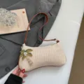 Γυναικεία υφαντή ψάθινη τσάντα ώμου με διακοσμητική παλάμη - Στυλ 2 / Καφέ