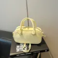 Spring light yellow bowling pillow bag with top handle and a crossbody strap - No Pendant / Yellow