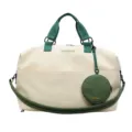 Grande borsa da viaggio in tela beige con manici verdi e piccola tasca per brevi soggiorni. - Stile 2 Giallo