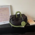 Black travel duffel bag with green handles, large capacity weekender bag for women - Style 1 / Black
