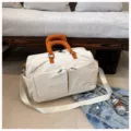 Große Reise-Wochenendtasche Segeltuch Sporttasche mit orangefarbenen Griffen für Damen - Weiß