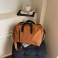 Large capacity travel duffle bag with independent shoe compartment for weekend trips and business. - Brown