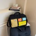 Bolso de viaje negro con bolsillos de colores, gran bolso de mano casual para mujer - Negro