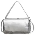 Silver PU Leather Gym Duffel Bag Travel Fitness Shoulder Bag with Side Shoe Compartment - Silver