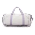 Light grey travel duffel bag with purple straps, large capacity gym and sports bag. - No Tag / Purple