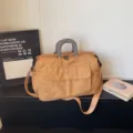 Large capacity travel duffel bag in khaki, lightweight shoulder bag for sports and weekend trips. - Brown