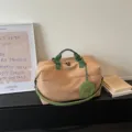 Khaki travel duffel bag with green straps and round pouch, large capacity for short trips. - Style 2 / Khaki