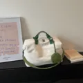 Large capacity travel duffel bag for short trips, lightweight weekender bag with a small pouch. - Style 2 / Off White