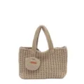 Sac cabas au crochet en grosse maille fait main de style minimaliste beige varié - Kaki