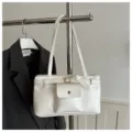 Vintage style large capacity soft leather white tote shoulder bag for women commuter - White