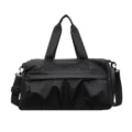 Black large capacity travel duffel gym bag with shoe compartment and shoulder strap - Black
