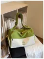 Green white casual travel duffel bag, large capacity weekend overnight bag for gym sport. - Green