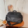 Black travel duffel bag large capacity gym fitness bag with grid front pocket for women - Black