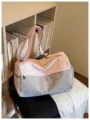 Pink and grey travel duffel bag, large capacity weekend overnight bag for gym and trips. - Pink