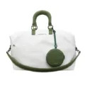 Fashionable white and green travel duffel bag with detachable round pouch for gym and sports. - Style 1 White