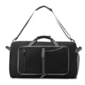 Foldable black travel duffel bag with grey straps, multi-functional sports and gym luggage bag. - Black