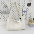 Large capacity travel duffel bag white casual gym shoulder crossbody bag for women - With Pendant / White