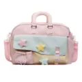 Cute pink travel duffel bag with star decor, large capacity gym bag for women and travel. - Pink