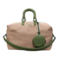 Stylish khaki travel duffle bag with green handles and matching small coin pouch for fitness. - Style 1 Khaki