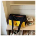 Black and yellow travel duffel bag, large capacity canvas sport gym weekender bag. - Black