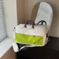 Large capacity travel duffel bag, white and neon green canvas gym and weekend bag for women - Off White