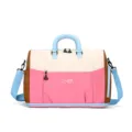 Large capacity colorblock travel duffel bag for women, short trip weekend gym shoulder bag. - Pink