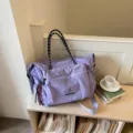 Large capacity travel tote bag, minimalist lightweight sports gym fitness luggage storage bag. - With Pendant / Purple