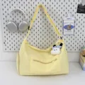 Yellow large capacity travel shoulder bag casual canvas gym bag with cute plush pendant - With Pendant / Yellow