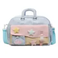 Pastel color block women yoga travel bag with cute plush star decoration and top handle. - Blue