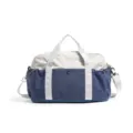 Large capacity blue and grey travel duffel bag main view with shoulder strap and handles. - Blue
