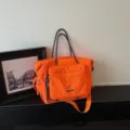 Orange travel duffel bag large capacity lightweight gym bag with adjustable shoulder strap - With Pendant / Orange